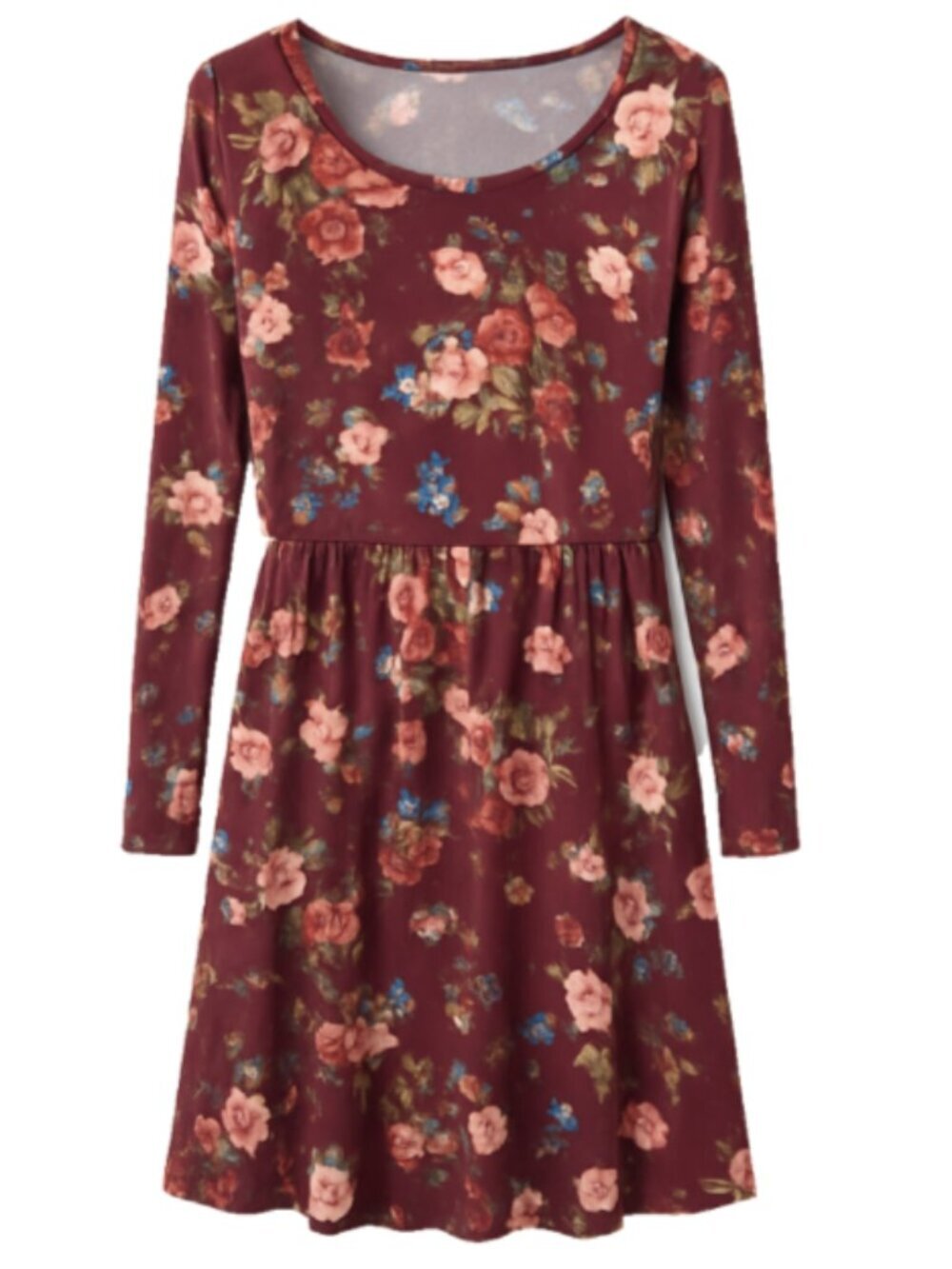 Bluetime Medium Red Floral Swing Dress Pullover Cotton Blend Stretch Waist BOHO